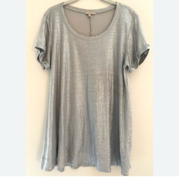 Bordeaux from Anthropologie metallic silver short sleeve swing tee US size S - Picture 2 of 9